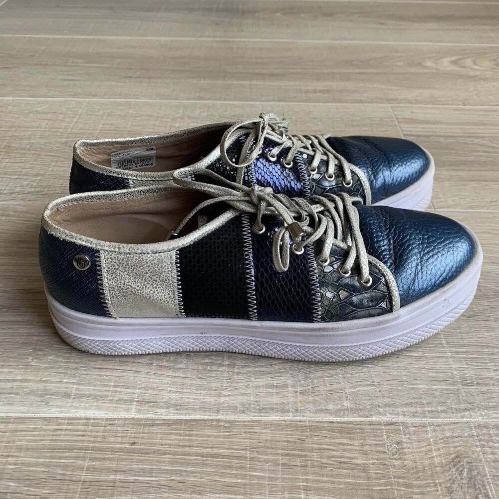 Bon Bonite Womens Platform Sneakers Blue Leather Shoes Sz US 8.5 Azul Silver